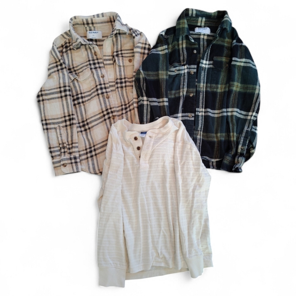 Old Navy Boys Size 8 Medium Shirt Bundle Plaid Flannel Fall